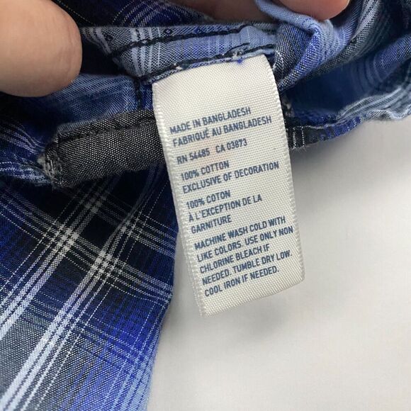 American Eagle SLIM FIT Blue Gray Plaid Western Snap Button Up Shirt L/S Sz S - Picture 7 of 9